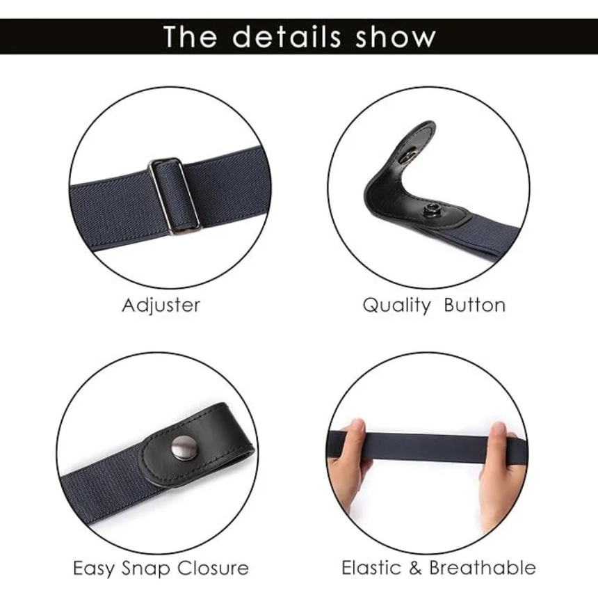 Buckle-Free Elastic Stretch Belt for Women/Men Invisible, Adjustable, No-Buckle Belt for Jeans/Pants