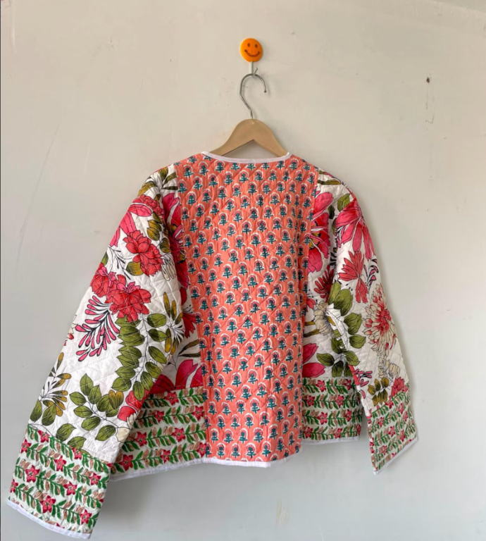 Handmade Reversible Quilted Indian Jacket: Boho Floral Print Cotton Coat,Women Wear New Style Coat,Partywear OR Gift For Her, Christmas Gift