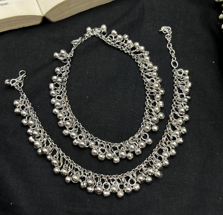 Silver Payal Anklet for Women, Traditional Indian Anklet with Ghungroo, Ethnic Bridal Payal, Boho Foot Jewelry, Dainty Silver Anklet Gifts