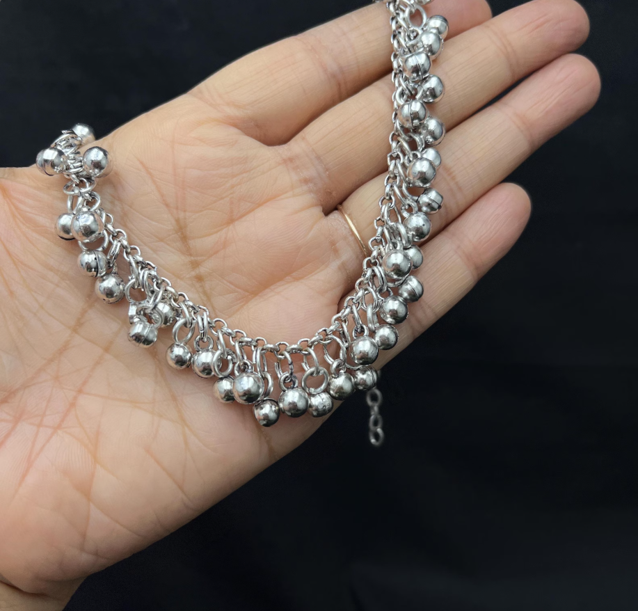Silver Payal Anklet for Women, Traditional Indian Anklet with Ghungroo, Ethnic Bridal Payal, Boho Foot Jewelry, Dainty Silver Anklet Gifts