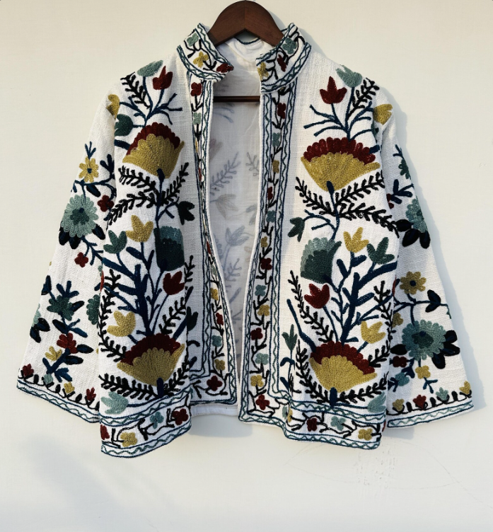 Handmade Suzani Kantha Boho Embroidered Cotton Jacket | Handmade Floral Coat