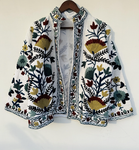 Handmade Suzani Kantha Boho Embroidered Cotton Jacket | Handmade Floral Coat