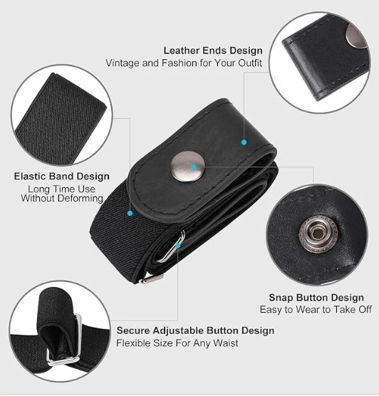 Buckle-Free Elastic Stretch Belt for Women/Men Invisible, Adjustable, No-Buckle Belt for Jeans/Pants