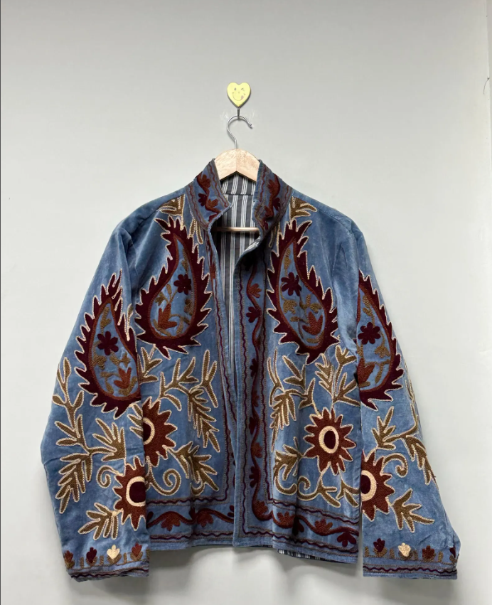Handmade Velvet Suzani Jacket Women’s Winter Coat Traditional Embroidered Bohemian Outerwear Short Coat For Women Gifts
