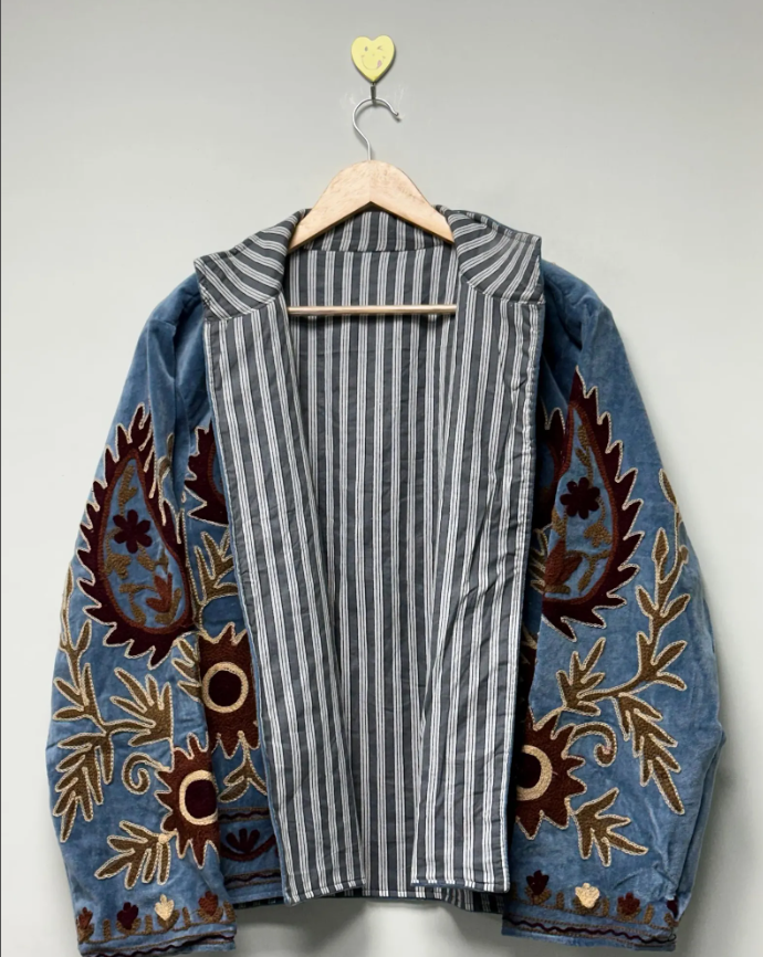 Handmade Velvet Suzani Jacket Women’s Winter Coat Traditional Embroidered Bohemian Outerwear Short Coat For Women Gifts