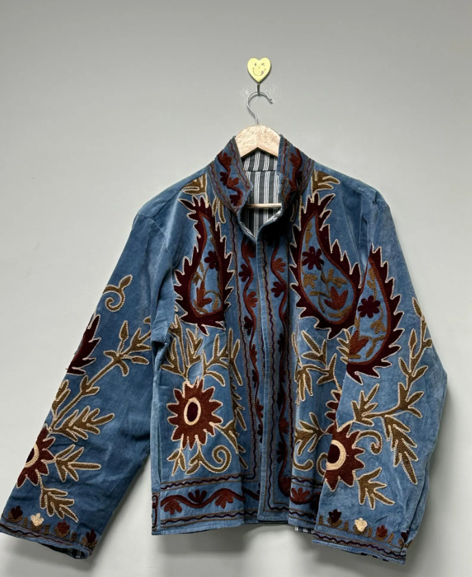 Handmade Velvet Suzani Jacket Women’s Winter Coat Traditional Embroidered Bohemian Outerwear Short Coat For Women Gifts