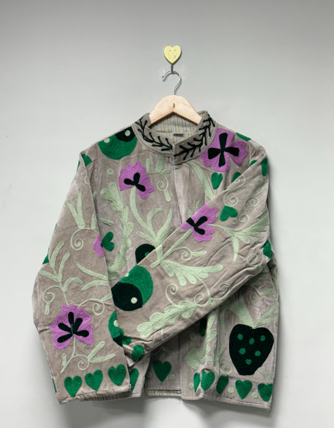 Love Embroidered Velvet suzani jacket Traditional Embroidered Bohemian Outerwear Short Coat Pure Velvet Floral Jacket For Women's