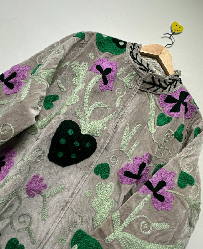 Love Embroidered Velvet suzani jacket Traditional Embroidered Bohemian Outerwear Short Coat Pure Velvet Floral Jacket For Women's