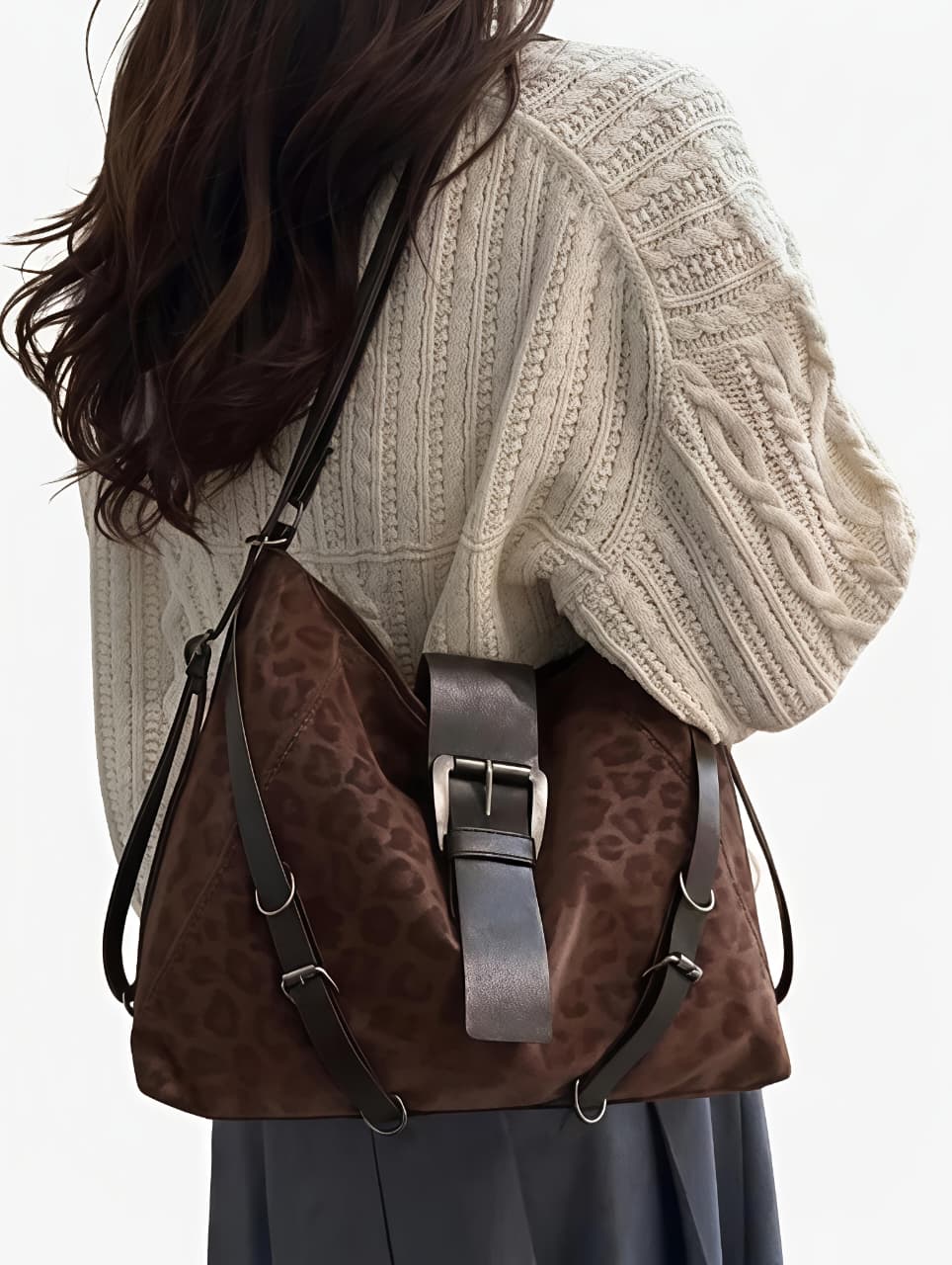 Leopard Print Buckle Shoulder Bag