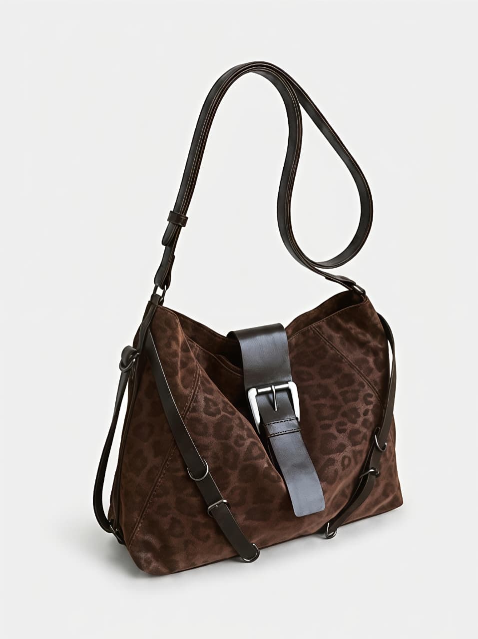 Leopard Print Buckle Shoulder Bag
