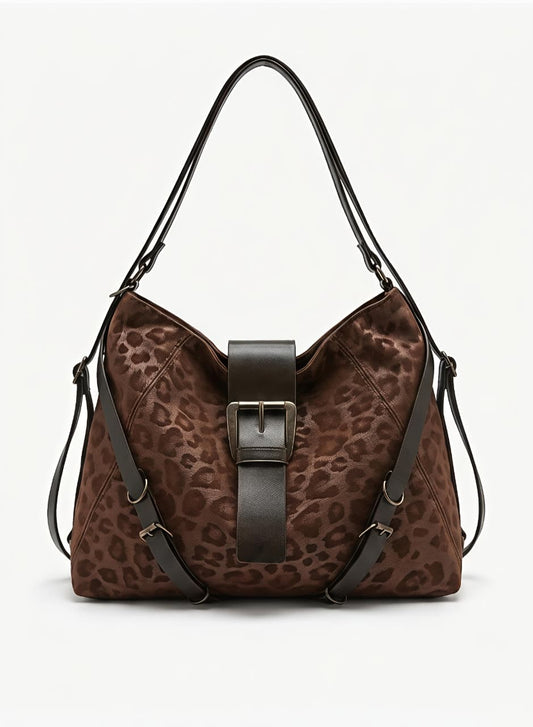 Leopard Print Buckle Shoulder Bag
